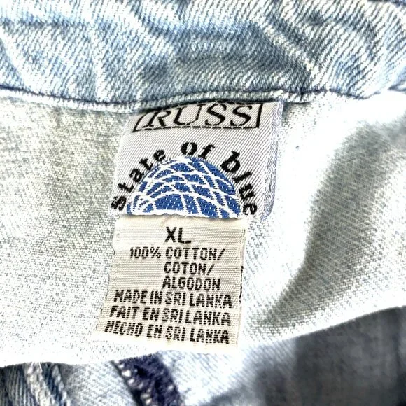 Denim Vest Sz XL Embroidered Fairies Unicorn Whimsical Russ State of Blue Vtg - Picture 11 of 11